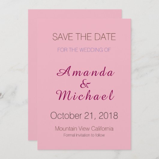 日付のピンク結婚の書道を保存エレガントする セーブザデート (正面/裏面)