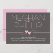 日付のピンク色のハートの保存 セーブザデート (正面/裏面)