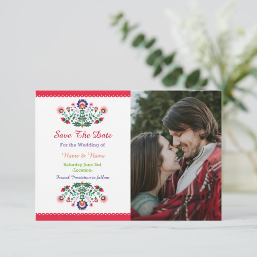 日付のフェスタのメキシコ花の結婚式の招待を救って下さい セーブザデート (スタンド正面)