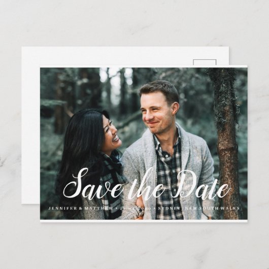 日付のフォトカードの招待状を救って下さい 案内ポストカード (正面/裏面)