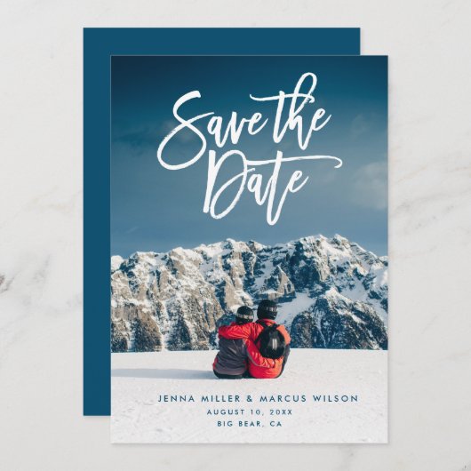 日付のフォトカード、ブラシスクリプトを保存します セーブザデート (正面/裏面)