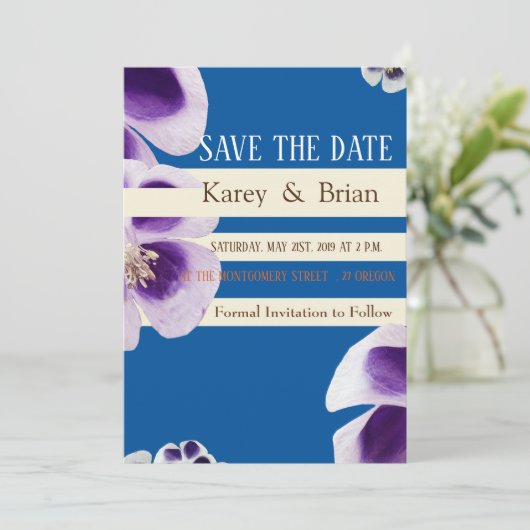 日付のフォトカ結婚ードブルーを保エレガント存 セーブザデート (スタンド正面)