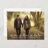 日付のフォトハートタイポグラフィ結婚の 案内ポストカード (正面/裏面)