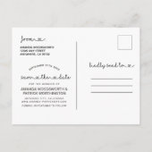 日付のフォトハートタイポグラフィ結婚の 案内ポストカード (裏面)