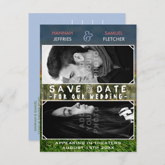 日付のフォトムービー結婚ポスターテーマの保存 案内ポストカード (正面/裏面)