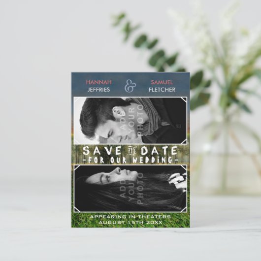 日付のフォトムービー結婚ポスターテーマの保存 案内ポストカード (スタンド正面)