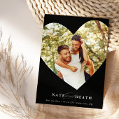 日付のフォトモダンハートを黒エレガントく保存 招待状