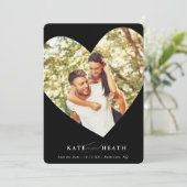 日付のフォトモダンハートを黒エレガントく保存 招待状 (スタンド正面)