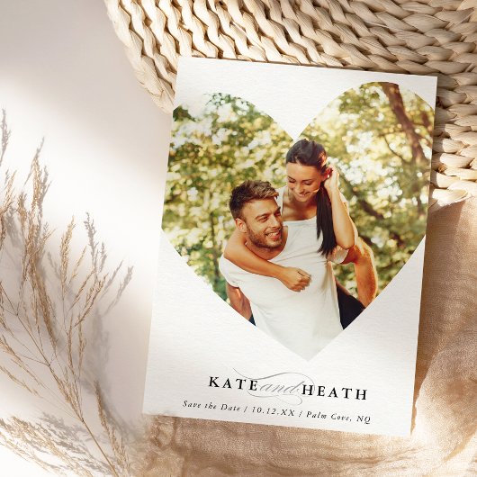 日付のフォトモダンハートエレガント枠の保存 招待状