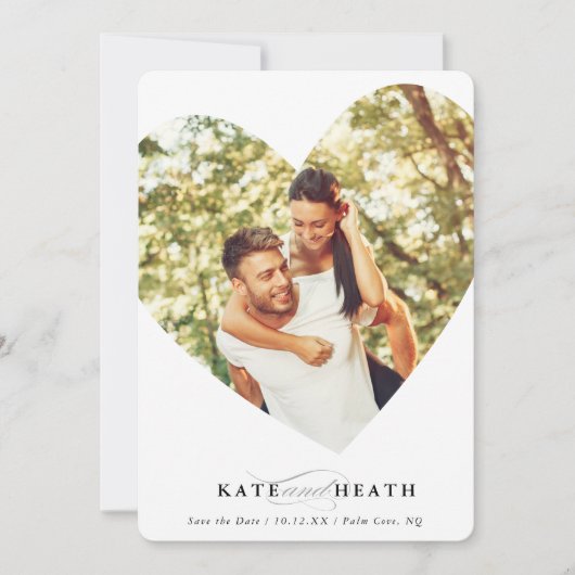 日付のフォトモダンハートエレガント枠の保存 招待状 (正面)