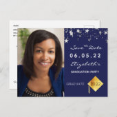 日付のフォト卒業パーティーの青を保存 ポストカード (正面/裏面)