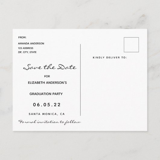 日付のフォト卒業パーティーの青を保存 ポストカード (裏面)