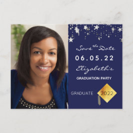 日付のフォト卒業パーティーの青を保存 ポストカード