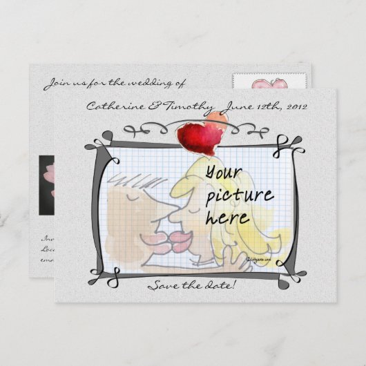 日付のフォト結婚ポストカカスタムードの保存 案内ポストカード (正面/裏面)