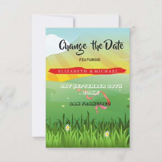 日付のフラワー結婚ミュージックフェスティバルの変更 セーブザデート (正面)