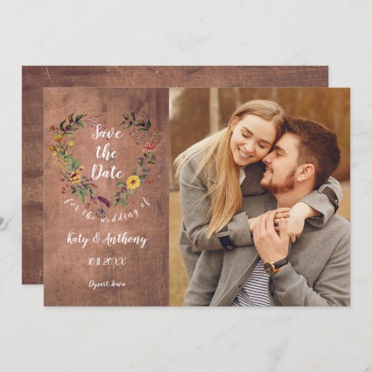 日付のフローラハート素朴の写真を保存 セーブザデート (正面/裏面)