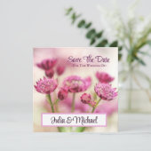 日付のフローラ結婚ピンクの写真を保存 招待状 (スタンド正面)