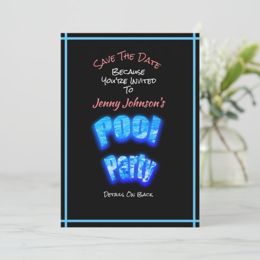 日付のプールの女の子のパーティーの誕生日の招待状を救って下さい セーブザデート (スタンド正面)