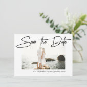 日付のペンモダン線結婚スクリプトの保存 招待状 (スタンド正面)