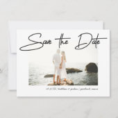 日付のペンモダン線結婚スクリプトの保存 招待状 (正面)