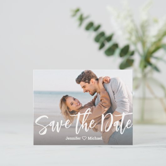 日付のホワイト手書きqrコードの写真を保存する 案内ポストカード (スタンド正面)