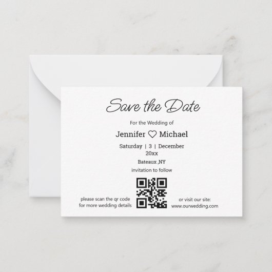 日付のホワイト手書きqrコードphoto chicを保存 ノートカード (裏面)