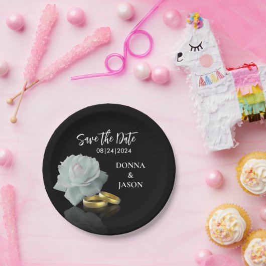 日付のホワエレガントイトローズ金ゴールドリングや輪スクリプトの保存 ペーパープレート (パーティー)