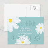 日付のポストカ結婚ードを保存 |ティール（緑がかった色）白フローラ 案内ポストカード (正面/裏面)