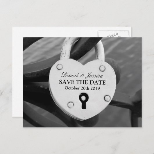 日付のポストカ結婚ードを保存 | ハートラブロック 案内ポストカード (正面/裏面)