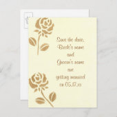 日付のポストカ結婚ード、金ゴールドバラの保存 案内ポストカード (正面/裏面)