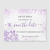 日付のマグネットを保存する甘い16紫のドレス マグネット招待状 (正面)