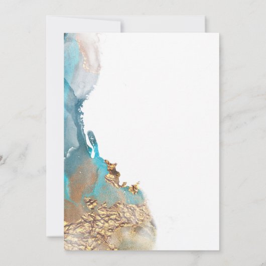 日付のマーク付きインクターコイズと金ゴールドの保存 招待状 (裏面)