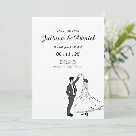 日付のミニマルな手お洒落描きウェッドを保存 セーブザデート (スタンド正面)