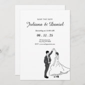 日付のミニマルな手お洒落描きウェッドを保存 セーブザデート (正面/裏面)