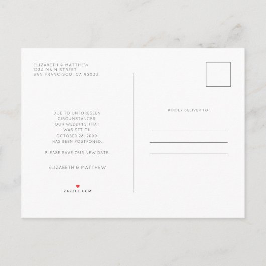 日付のミニマルカスタムム写真の結婚変更 案内ポストカード (裏面)