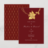 日付のミニマルバーガンディフローラ金ゴールドの保存 セーブザデート (正面/裏面)