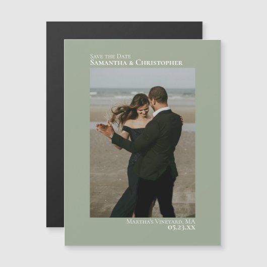 日付のミニマル保存Vertical Photo Sage Magnet (正面/裏面)