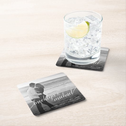 日付のモダンなあと波の原稿の発表を救って下さい スクエアペーパーコースター (インサイチュ)