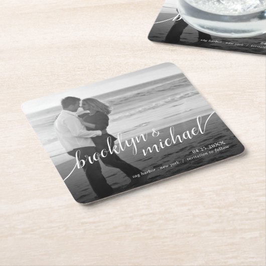 日付のモダンなあと波の原稿の発表を救って下さい スクエアペーパーコースター (アングル)