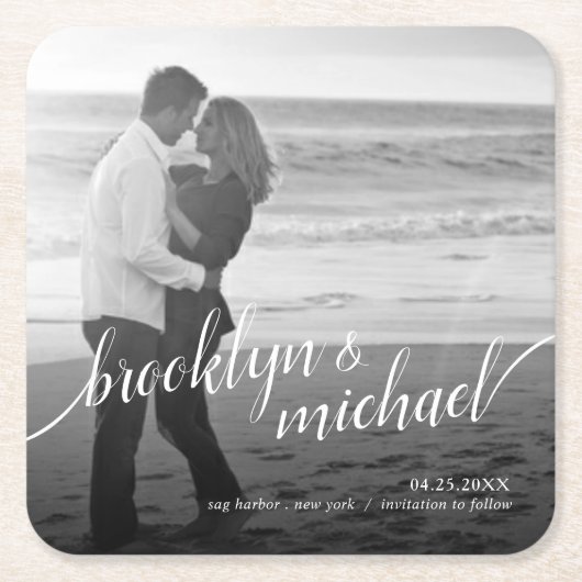 日付のモダンなあと波の原稿の発表を救って下さい スクエアペーパーコースター (正面)