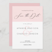 日付のモダンタイポグラフィをピンクと白で保存 招待状 (正面/裏面)