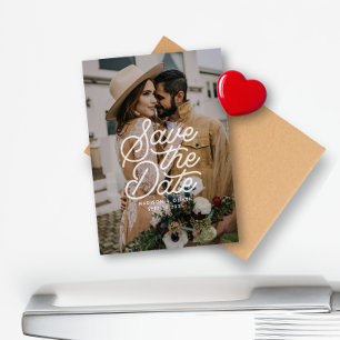 日付のモダンレトロスクリプトの写真の結婚保存 マグネット