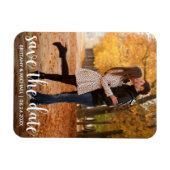 日付のモダン保存婚約カップルの写真WL マグネット (横)