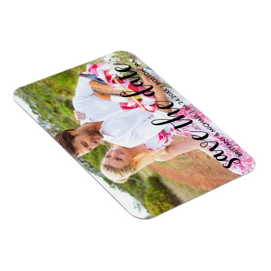 日付のモダン婚約カップルの写真を保存 マグネット (右側)