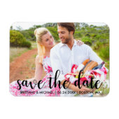 日付のモダン婚約カップルの写真を保存 マグネット (横)