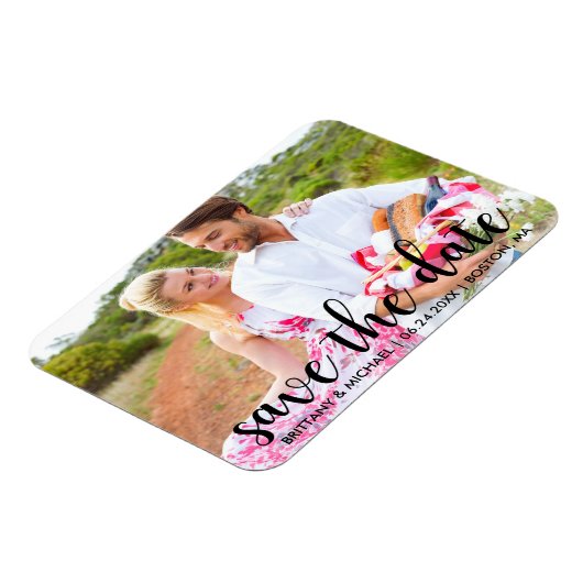 日付のモダン婚約カップルの写真を保存 マグネット (左側)