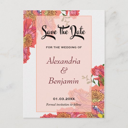 日付のモダン水の色の珊瑚はがきを保存 案内ポストカード (正面)