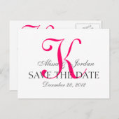 日付のモノグラム結婚発表をピンク色で保存 案内ポストカード (正面/裏面)