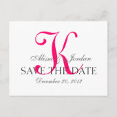 日付のモノグラム結婚発表をピンク色で保存 案内ポストカード (正面)