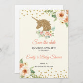 日付のユニコーンのグリッターのモモの金ゴールドを救って下さい セーブザデート (正面/裏面)